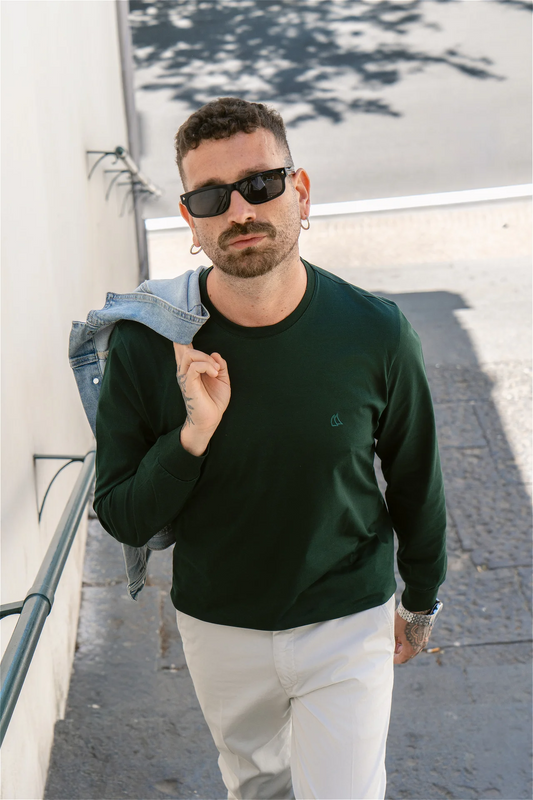 Foto indossata t-shirt filo di scozia verde Velablu - Archivio Tessile