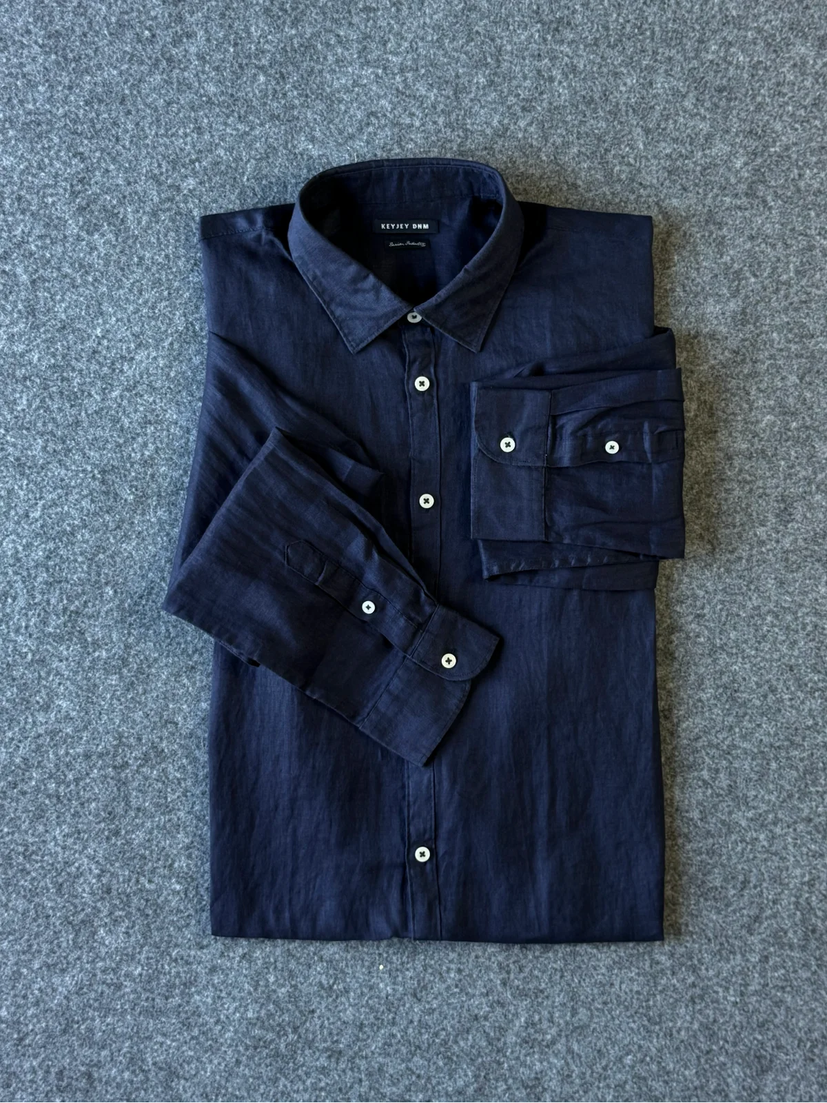 Camicia in puro lino collo italiano colore blu navy - Archivio Tessile