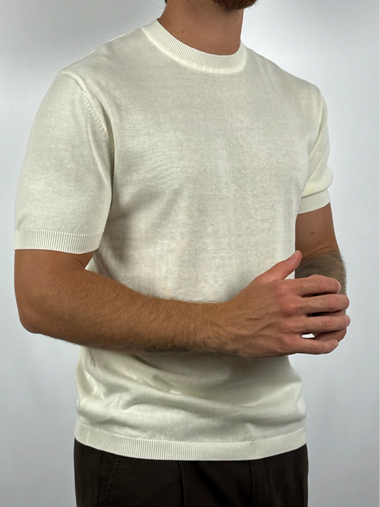 T-shirt girocollo panna 100% cotone vestibilità - Archivio Tessile
