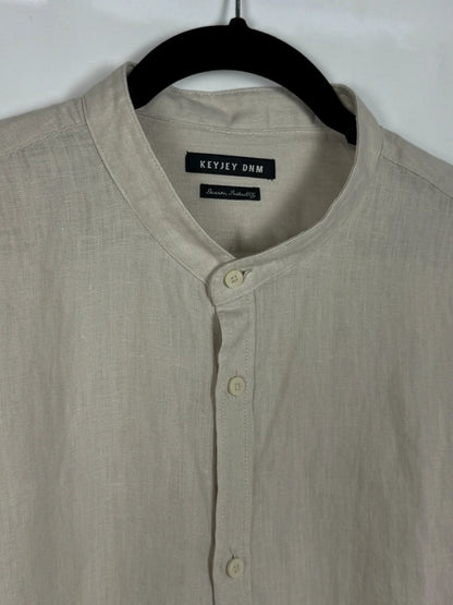 Dettagli collo camicia puro lino con collo coreana beige - Archivio Tessile