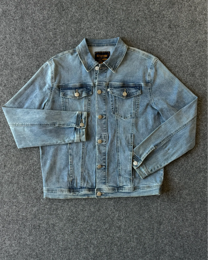 Giacca denim blu quattro tasche vestibilità regular KeyJey - Archivio Tessile