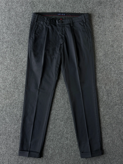 Pantalone in cotone rasato blu notte Made in Italy - Archivio Tessile