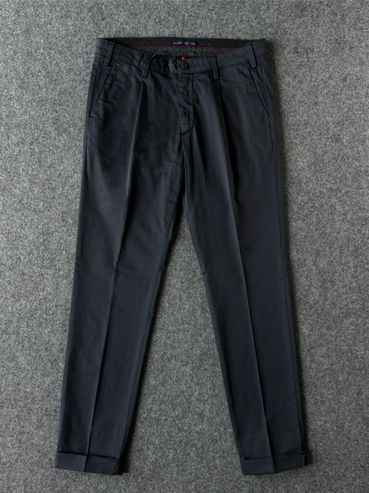 Pantalone in cotone rasato blu notte Made in Italy - Archivio Tessile